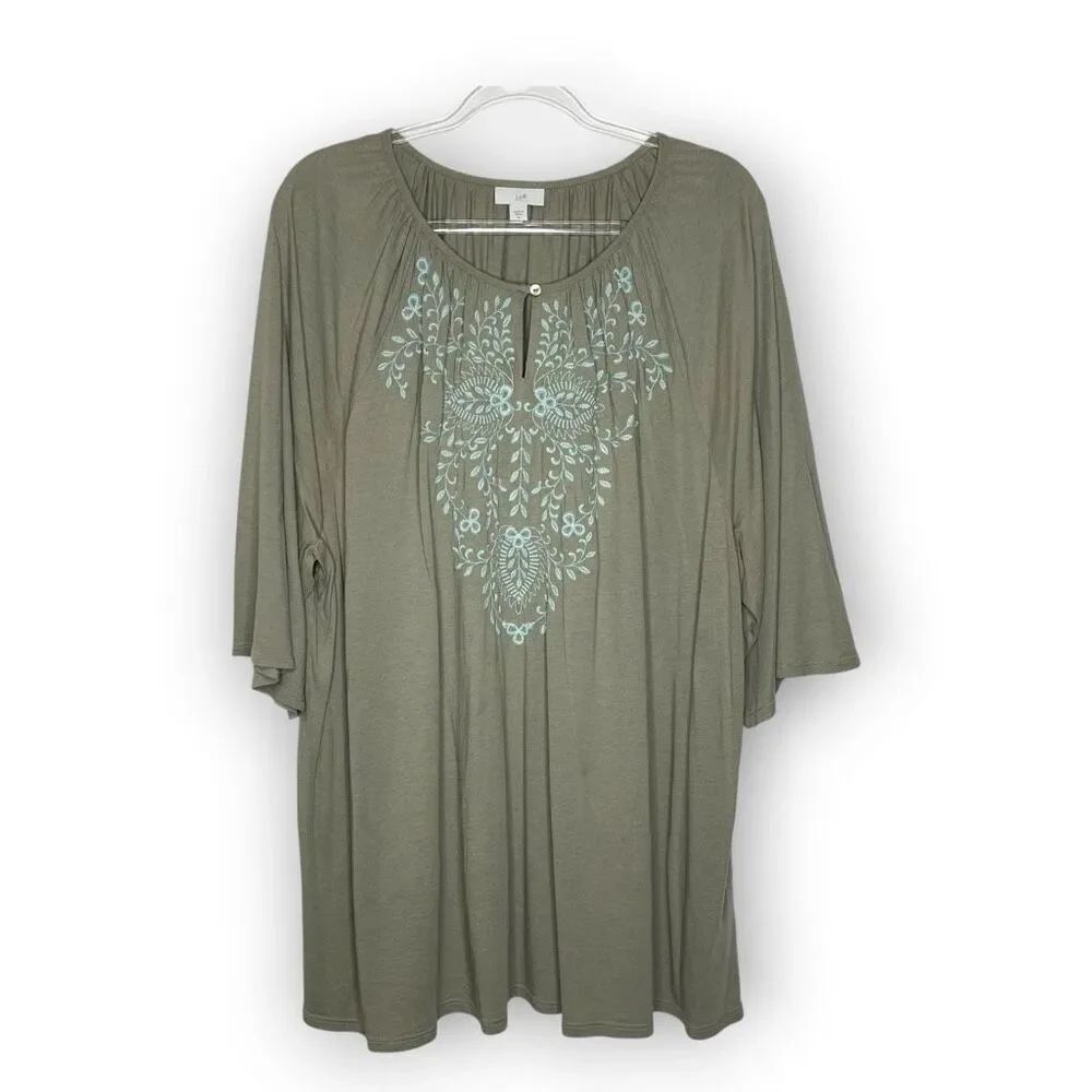 J. Jill Green Blue Flutter Sleeve Tunic Top Shirt Blouse Women’s Plus 3X Flawed